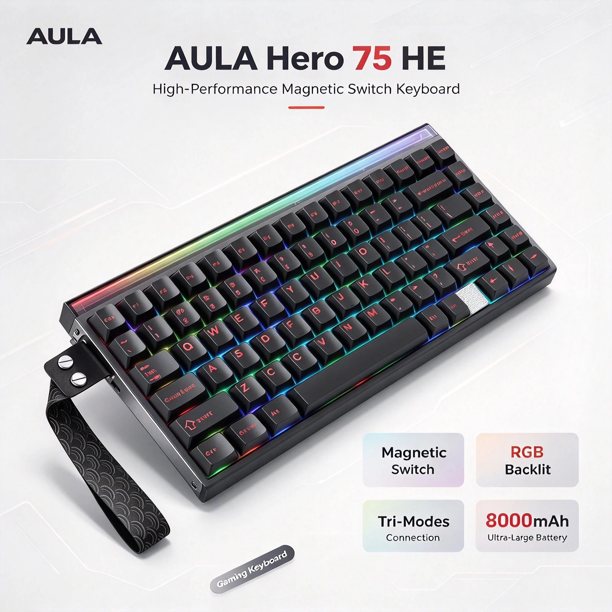 AULA Hero 75 HE Magnetic Switch Keyboard RGB Backlit High-Performance Tri-Modes Gaimg Keyboard With 8000mAh Ultra-Large Battery