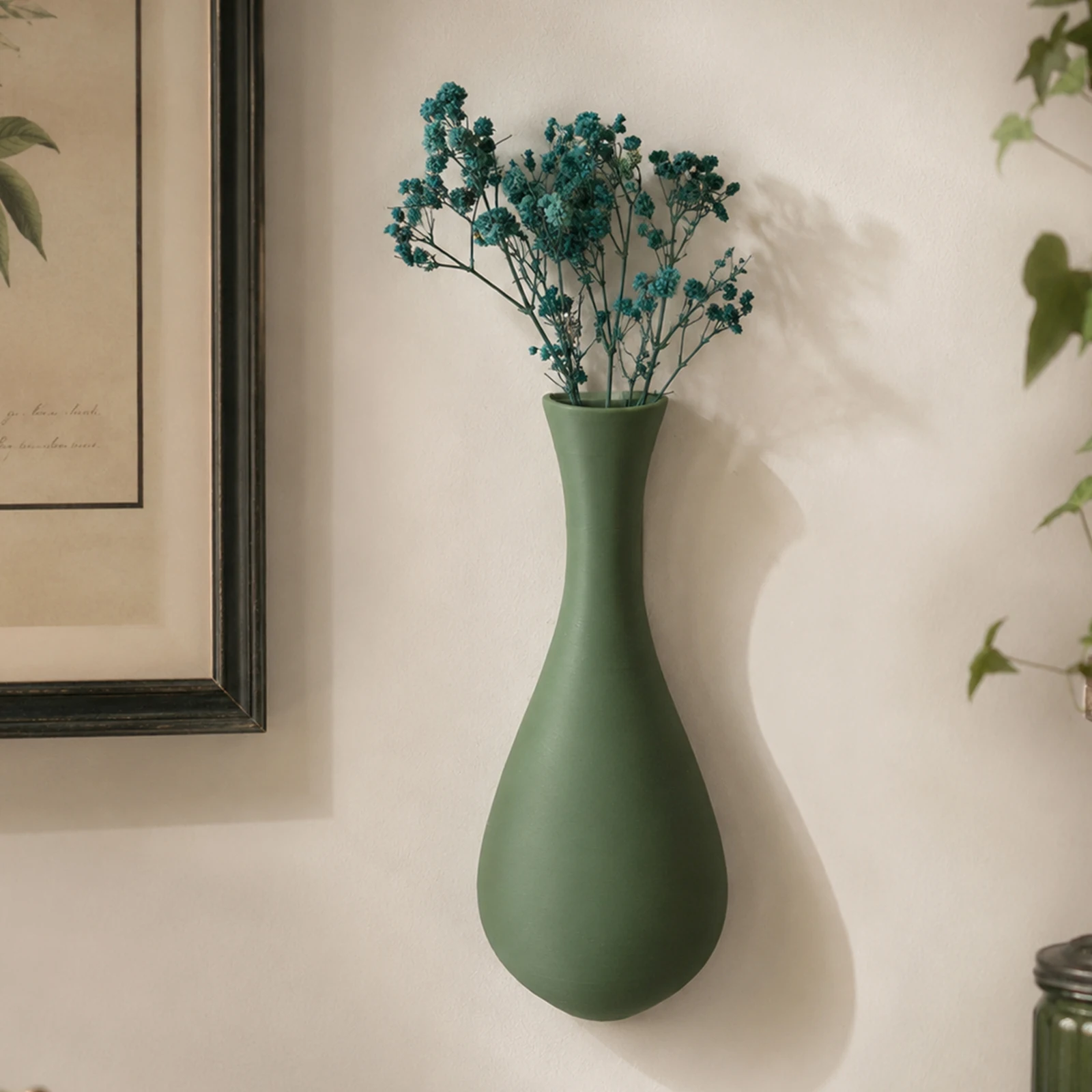 Cross-border Supply Morandi Green Water Drop Wall Vase Simple 3D Printed Wall Dried Flower Vase Home Wall Art Decor Ornament