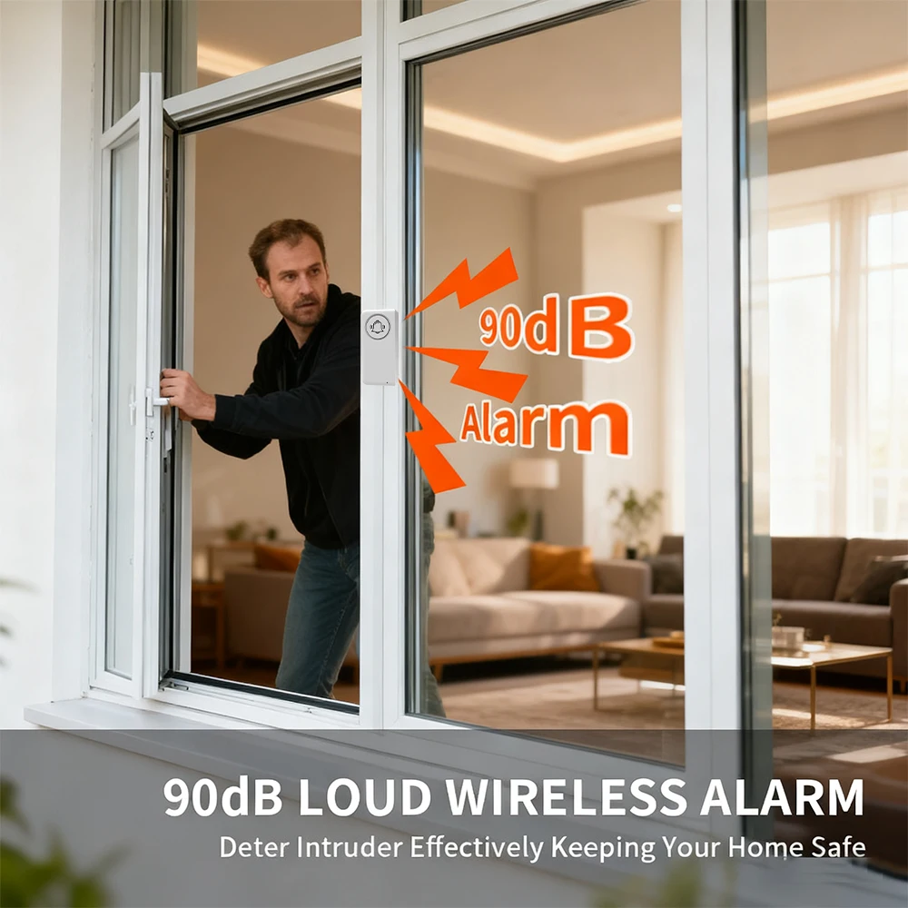 يعمل مستشعر نافذة الباب الذكي Tuya WiFi مع إشعار الحياة الذكية في الوقت الحقيقي وإنذار 90 ديسيبل لأمن المنزل سهل التركيب