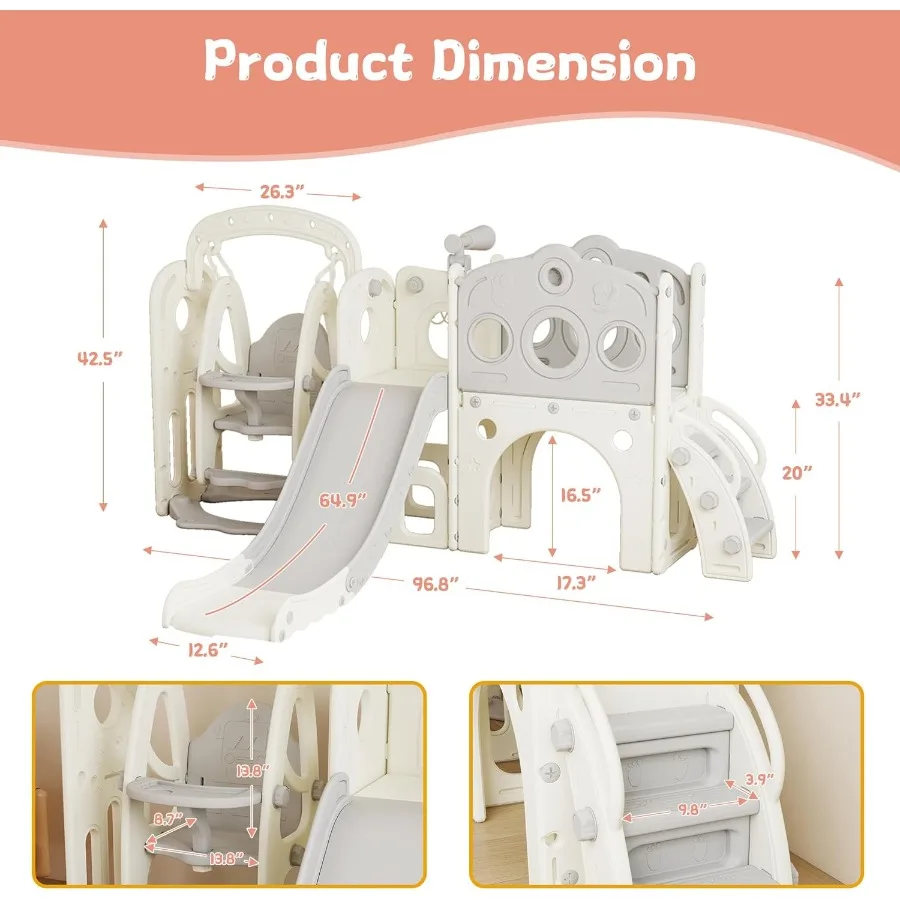 مجموعة منزلق وأرجوحة للأطفال الصغار 9 في 1 للأطفال الصغار 1-3 مجموعة ألعاب داخلية وخارجية مع تلسكوب كرة السلة #2