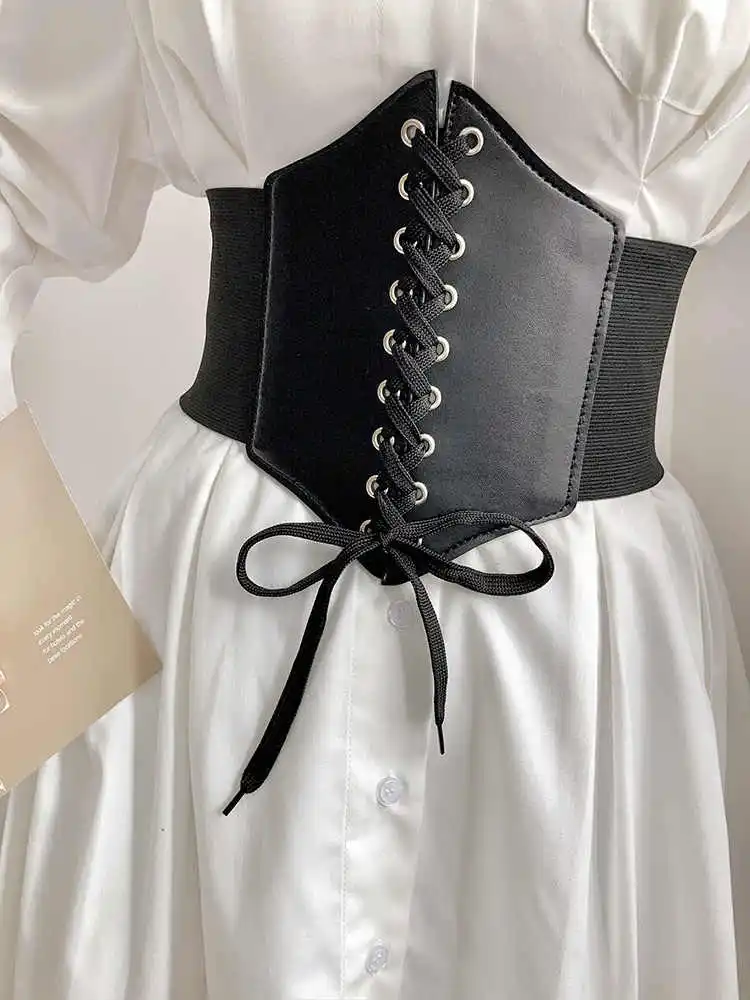 여성용 코트 스타일 레트로 슬리밍 타이 웨이스트 코르셋, 다목적 탄성 조절 가능, 넓은 허리 벨트, 심플한 매칭 스커트 장식