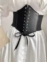 Court-style retro slimming tie-waist corset women's versatile elastic adjustable wide waist belt simple matching skirt decorativ