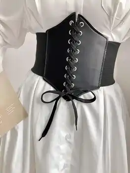 여성용 코트 스타일 레트로 슬리밍 타이 웨이스트 코르셋, 다목적 탄성 조절 가능, 넓은 허리 벨트, 심플한 매칭 스커트 장식