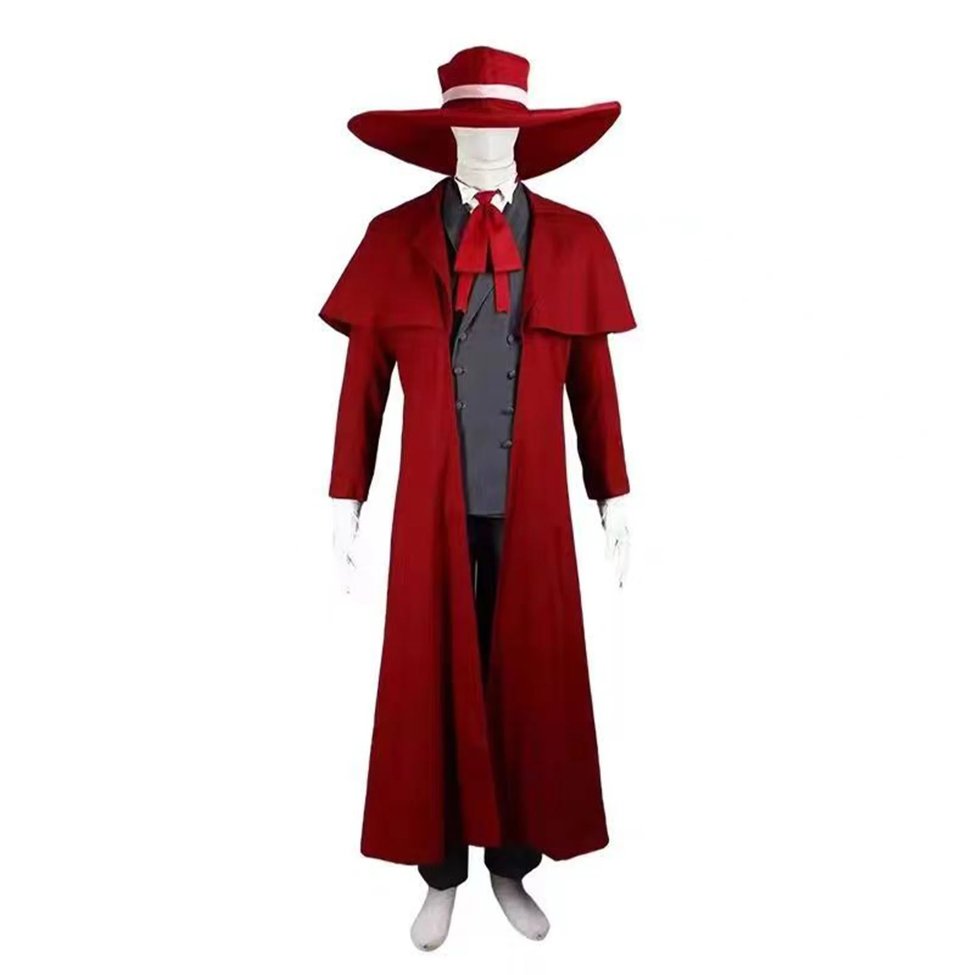 

Anime Hellsing Cosplay Alucard Costume Gothic Vampire Hunter Uniform Full Set Red Outfits with Hat and Gloves