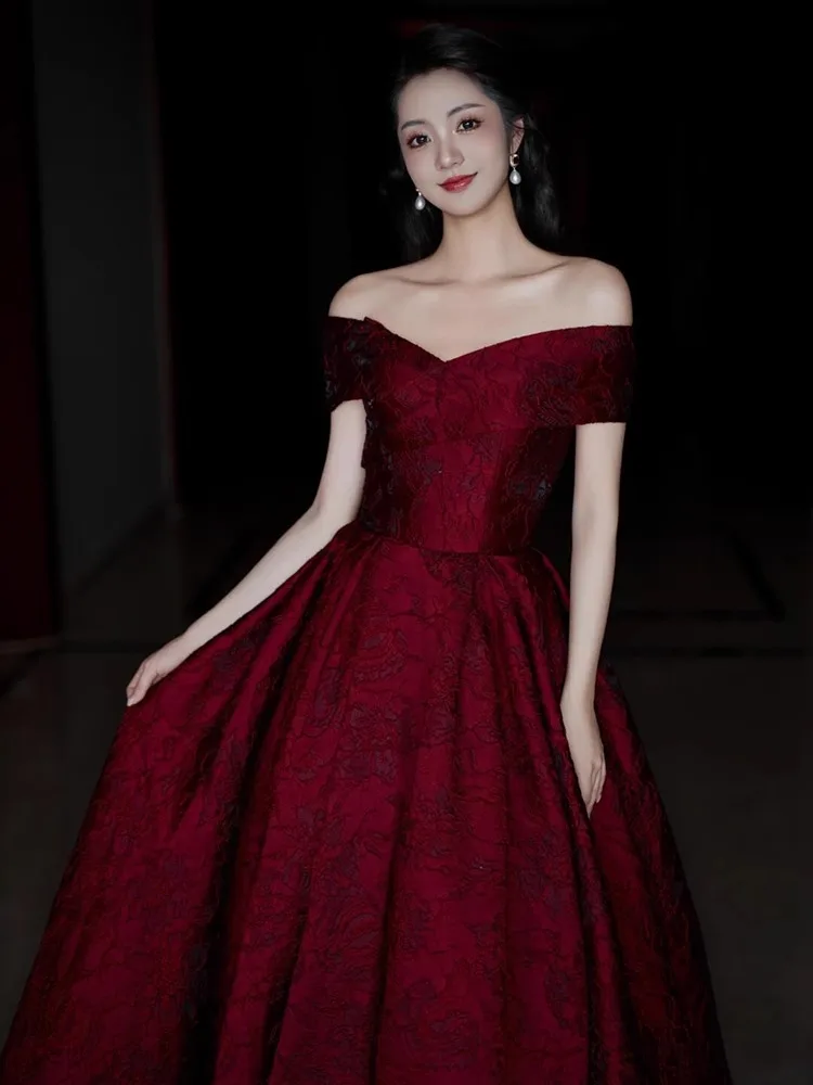 

Корейское вечернее платье на одно плечо с коротким рукавом, в пол, для помолвки, свадьбы, церемонии возвращения домой