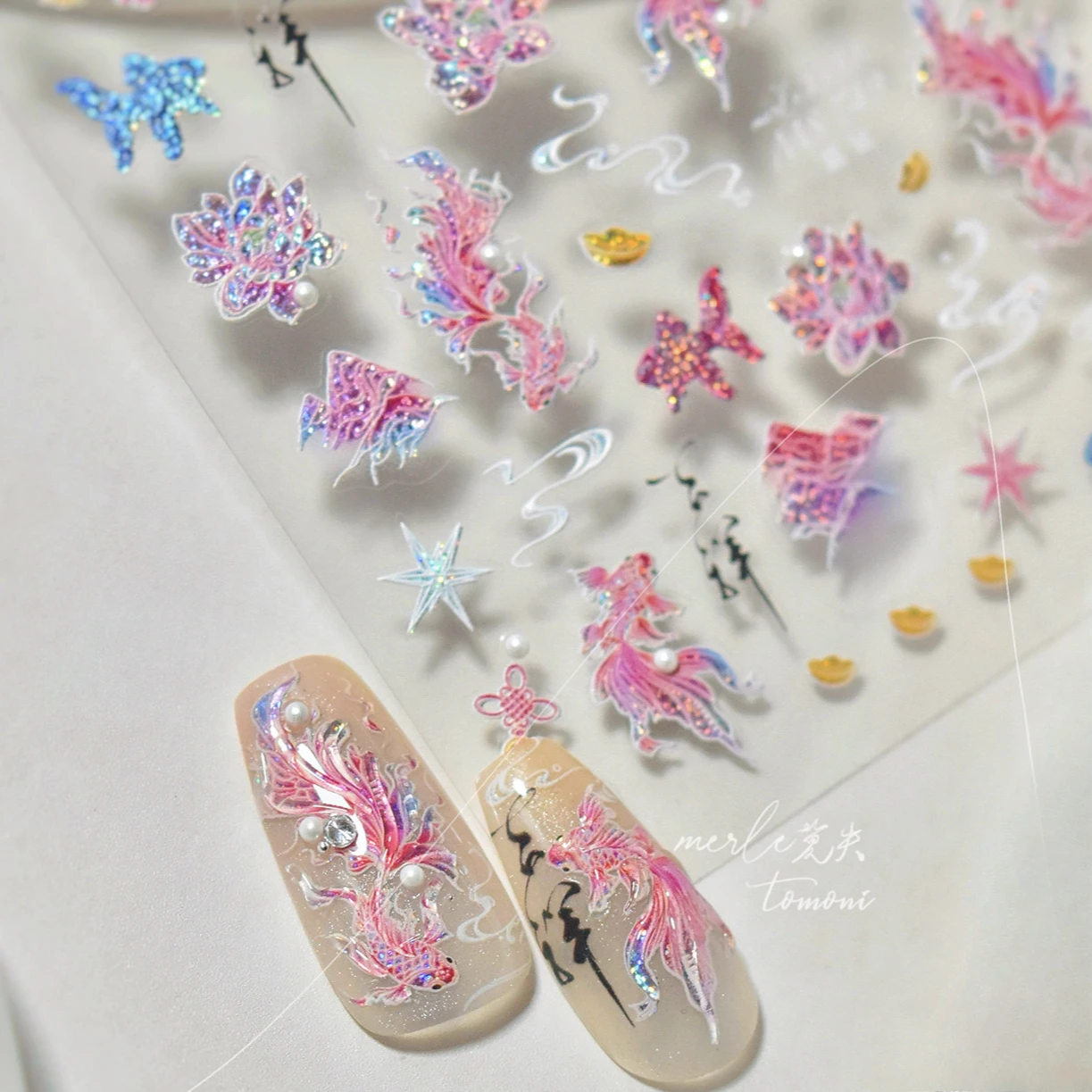 Koi Fish Lotus Flower Mountain  Hill Chinese Knot Tassels Star Yuanbao Self Adhesive Nail Art Stickers Starfish Manicure Decals