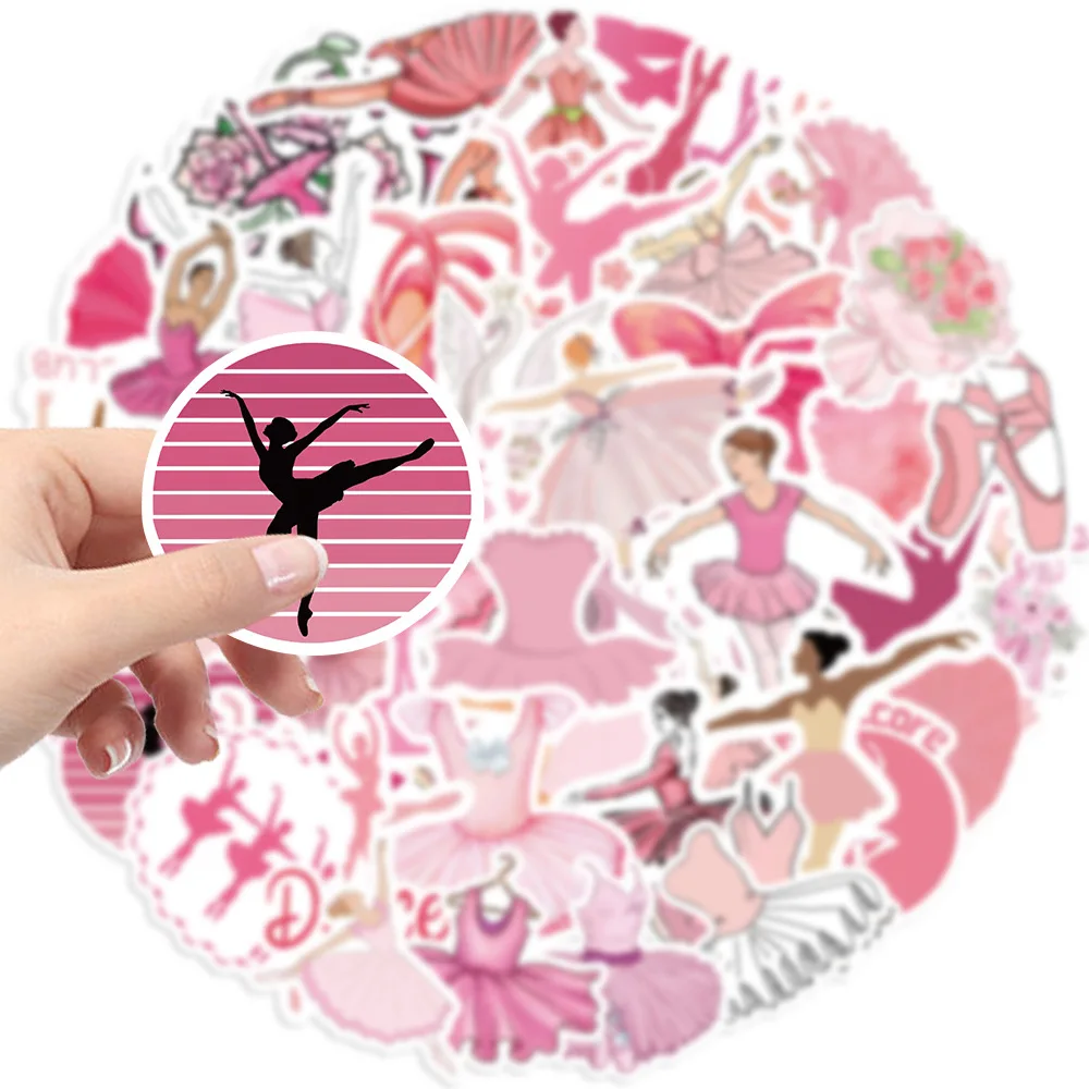 10/30/50pcs Girls Pink Ballet Cartoon Stickers Decoration Phone Bike Skateboard Notebook Fridge PVC Waterproof Graffiti DIY Toys