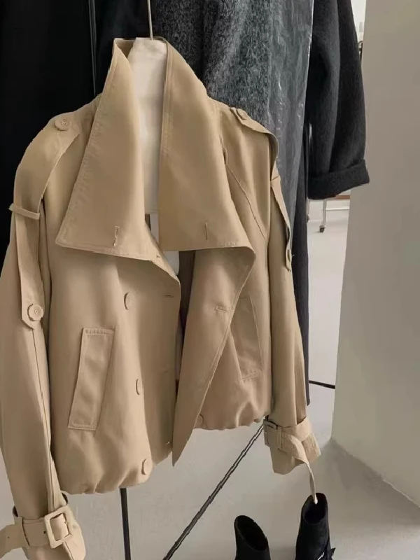 Women's Gentle Style Double-Breasted Coat Outerwear Autumn Winter Small Design Sensation Fashionable Youthful Open Cardigan Top
