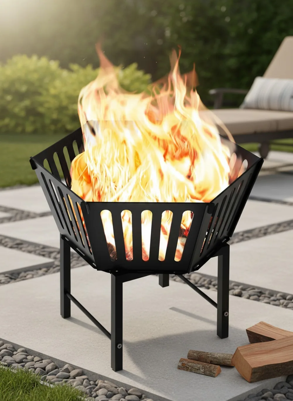 

22,5-дюймовая портативная шестиугольная костра с дорожной сумкой — бездымная конструкция с выжиганием древесины для кемпинга на открытом воздухе, заднего двора, патио