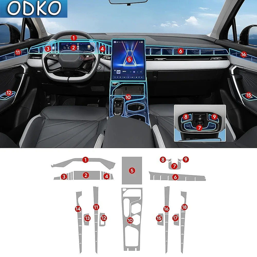 For Geely Atlas Boyue 2023 2024 Interior Film TPU Sticker Center Console Gear Navigator Door Accessories Transparent Protective