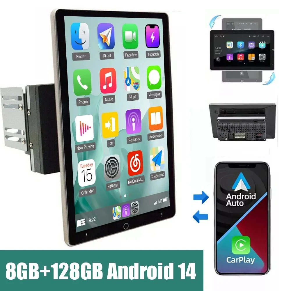 

8Core 10" Car Radio GPS 2 din Android 14 Auto Carplay Rotatable Vertical Screen For VW Nissan Hyundai Toyota Multimedia Player
