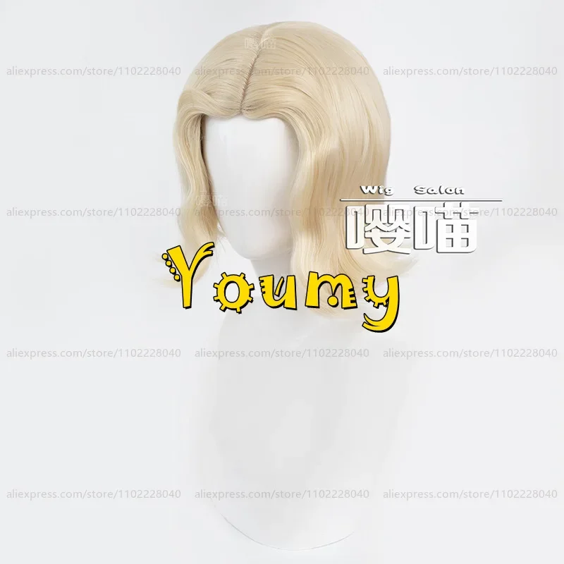 IDV فارو سيدة شعر مستعار إيفلين مورا تأثيري النساء 35 سنتيمتر قصيرة ضوء الذهبي شعر مستعار تأثيري أنيمي تأثيري الباروكات مقاومة للحرارة بيروكات صناعية