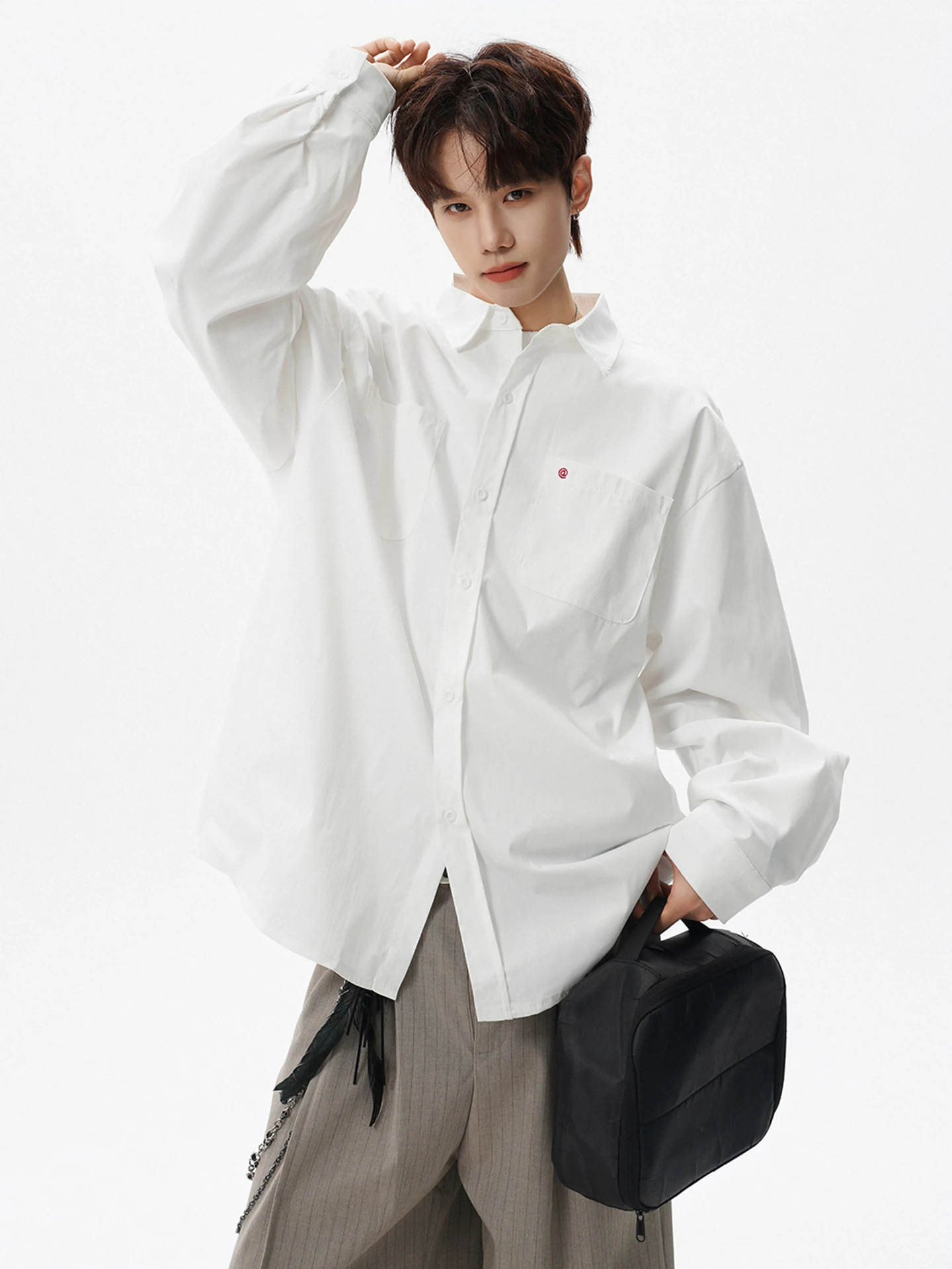 

Мужская повседневная свободная рубашка с длинным рукавом, белая, весна 2026, новый стиль, молодежная, стильная, свободного кроя, из полиэфирного волокна