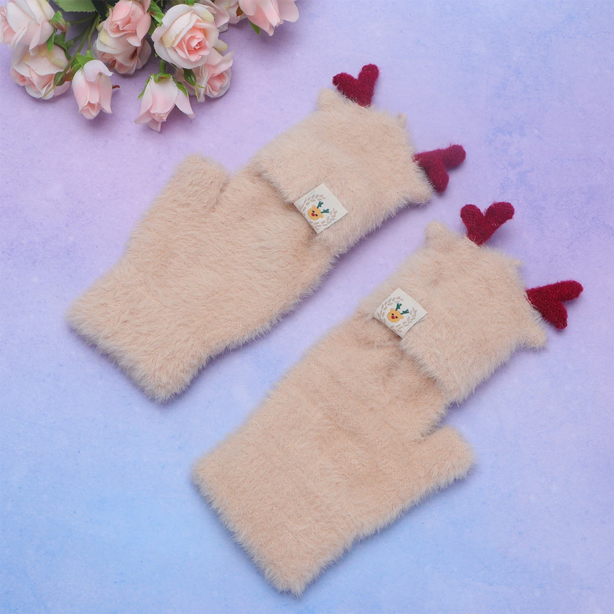 

1 пара детских теплых перчаток, зимняя защита, очаровательный дизайн, тонкая работа, легкая одежда, защита для рук от холода, рога цвета хаки