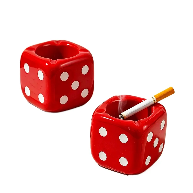 Glossy Red Square Dice Resin Ashtray Creative Cigarette Ashtray Container for Desk Bar Office Table Decor