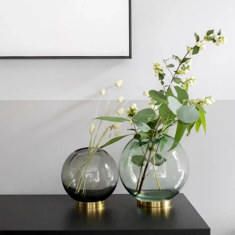 Danish Nordic simple round glass vase, dining room living room hotel decorative flower ware