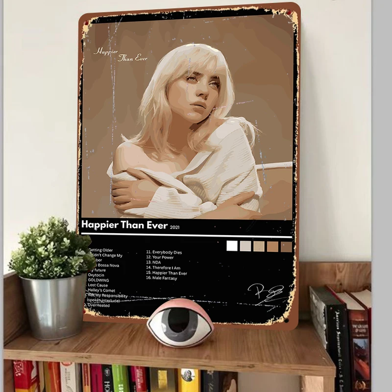Billie Eilish Happier Than Ever Album Cover Custom Metal Tin Sign Music Decor Artwork 2021