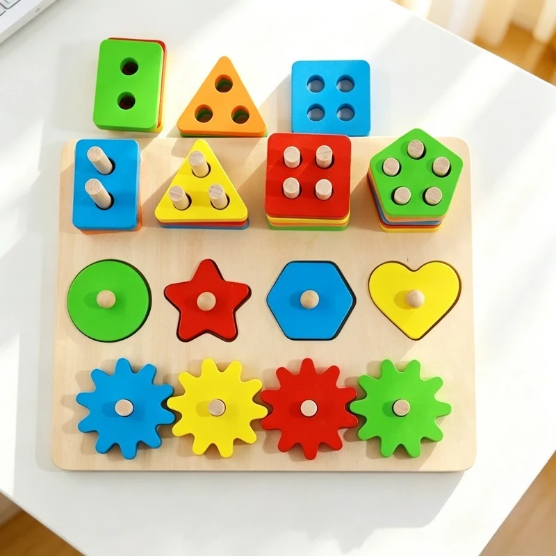 Wooden Sorting Stacking Toys Puzzle for Kids Building Blocks Gears Preschool Fine Motor Skill Toy wooden toys for baby