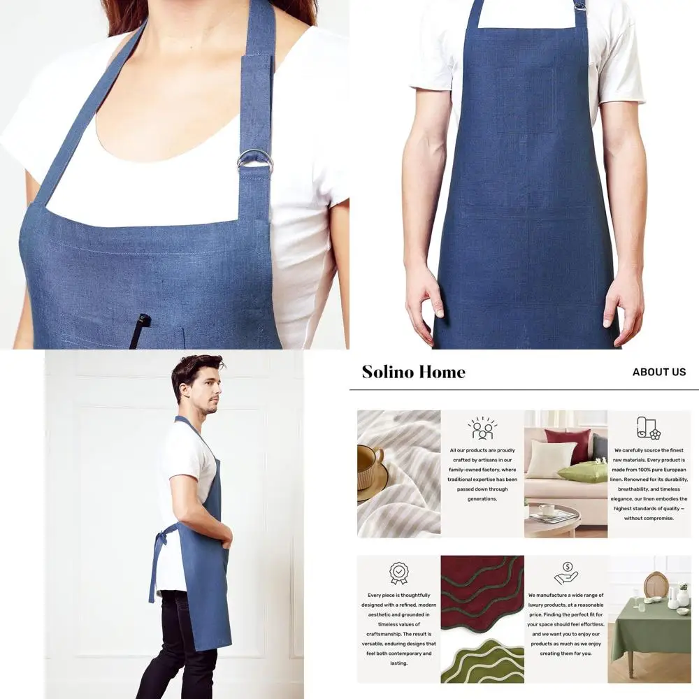 

Pure Linen Blue Apron with Pockets - Handcrafted for Men & Women from European Flax
