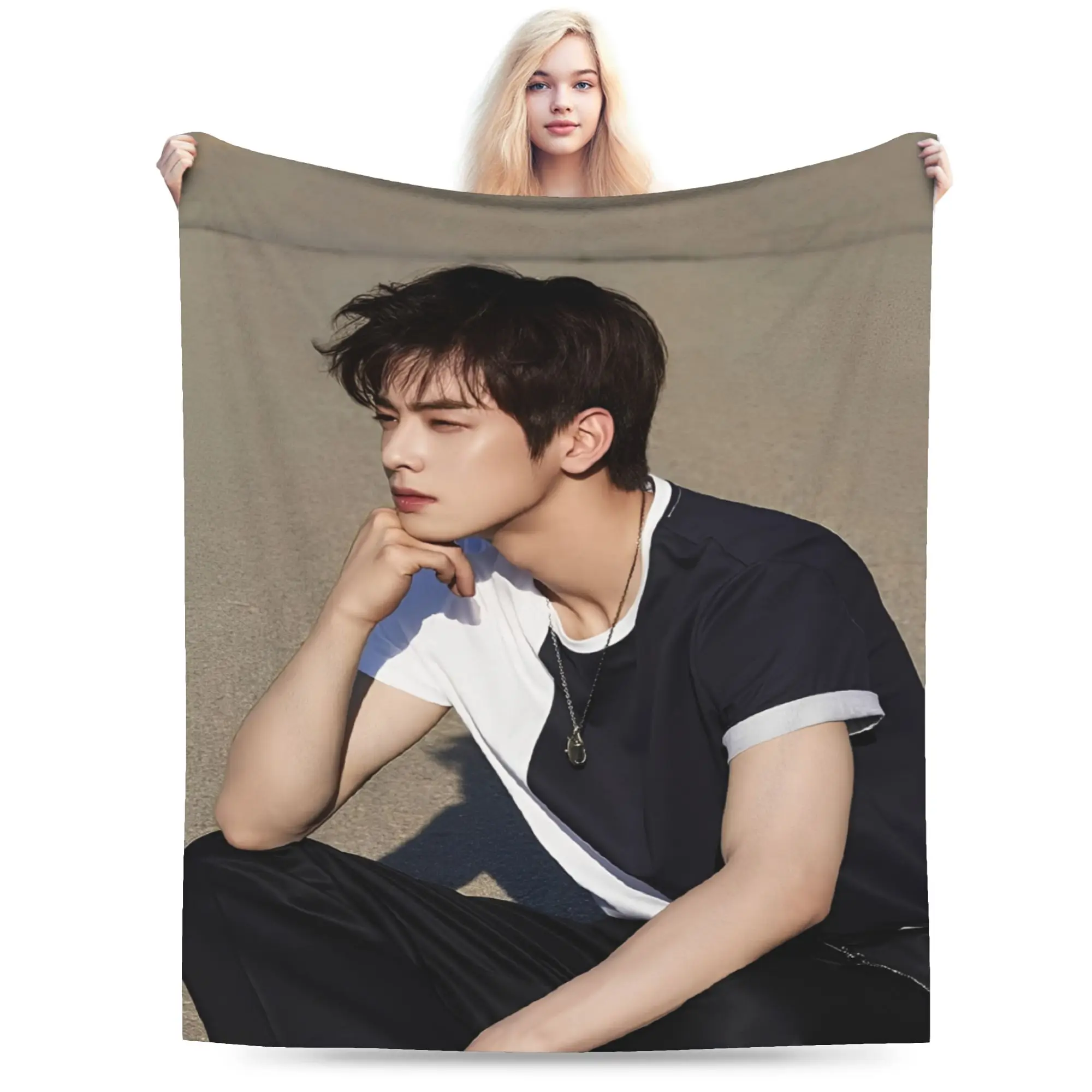 Stylish CHA EUN WOO kpop ASTRO idol Blanket Ultra-Soft Coral Fleece Plush  Cozy Throw Blankets Machine Washable