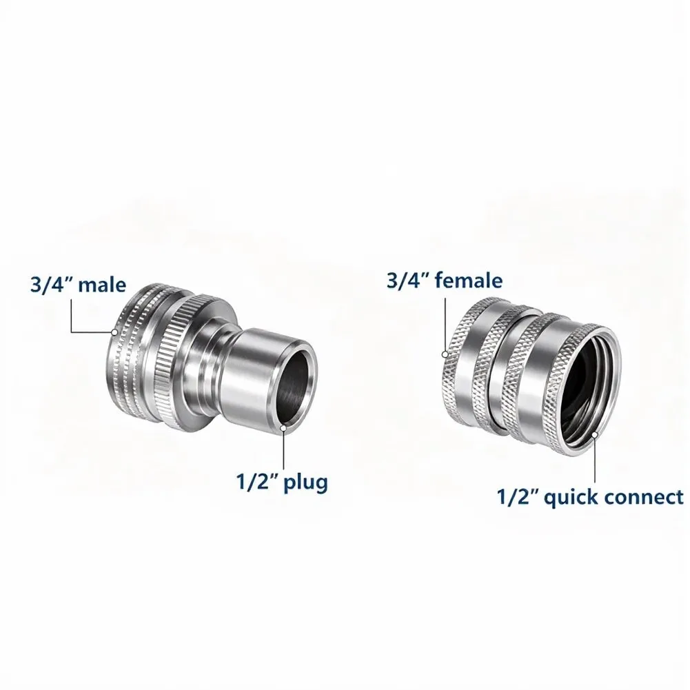 3 Pack Stainless Steel Quick Connect Garden Hose Fittings for 1/2 in to 3/4 in Hoses Precision Engineered Seal
