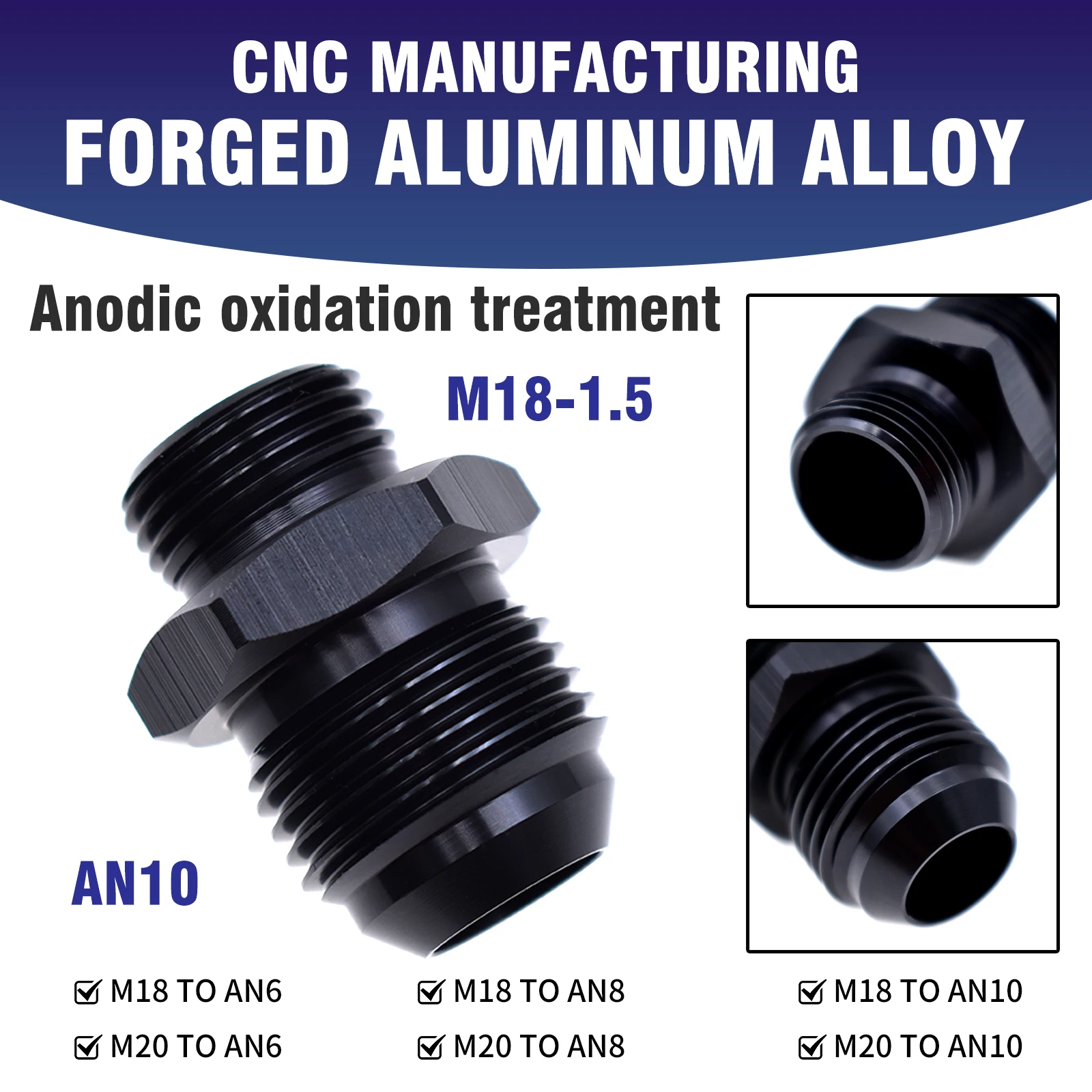 AN8 AN10 M18 M20 To AN6 AN10 Aluminum Straight Fuel Oil Hose Adapter Thread Fitting Engine Oil Cooler Radiator Pipe Connector