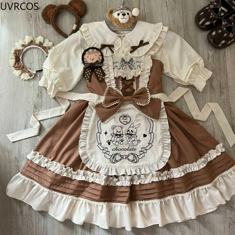 Japanese Kawaii Lolita JSK Dress Women Sweet Cute Bow Bunny Embroidery Party Mini Dresses Gothic Y2k Sleeveless Princess Dresses