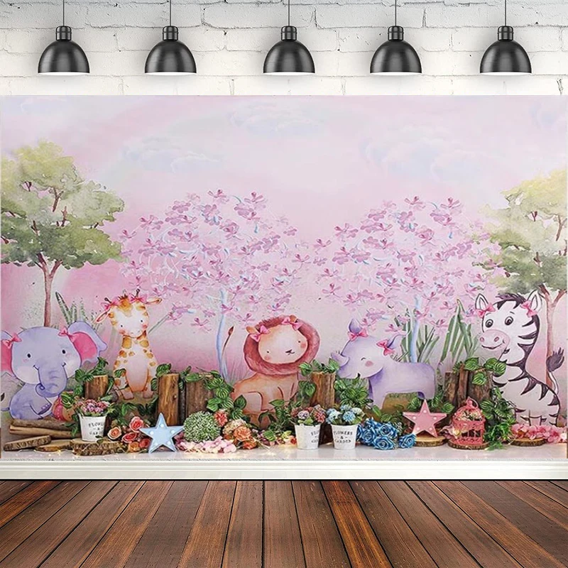 

Photography Backdrop Safari Forest Jungle Wild Animals Children 1st Birthday Party Decor Poster Background Banner Photo Studio