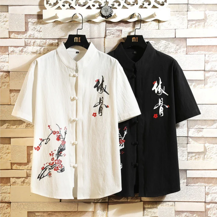 

Chinese Traditional Tang Clothing CottonLinen Top Coats Mandarin Collar Kung Fu Wing Chun Garment Top Short Sleeve Shirt M-5XL
