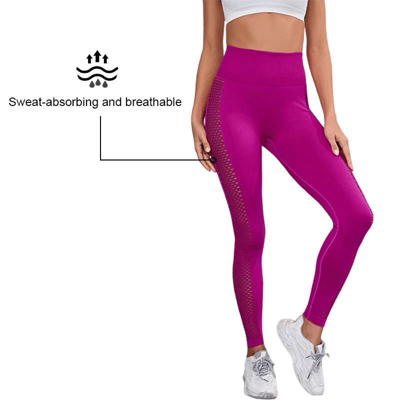 Seamless Yoga Leggings Women Sports Gym Clothes Push Up Mesh Hollow Out High Waist Workout Running Pants