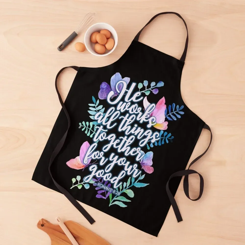 Romans 8:28 Watercolor Butterflies Apron restaurant accessories Kitchen For Men Apron