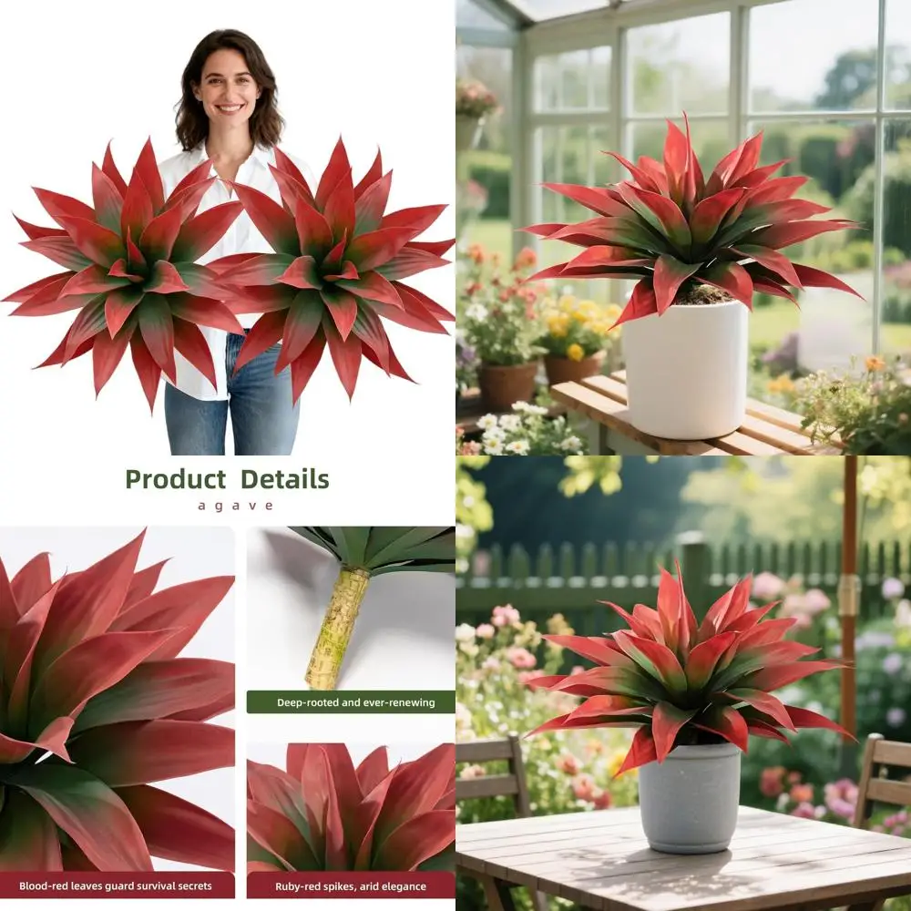 

28 Red Artificial Agave Plants Set for Outdoor and Indoor Decor, No Vase Included