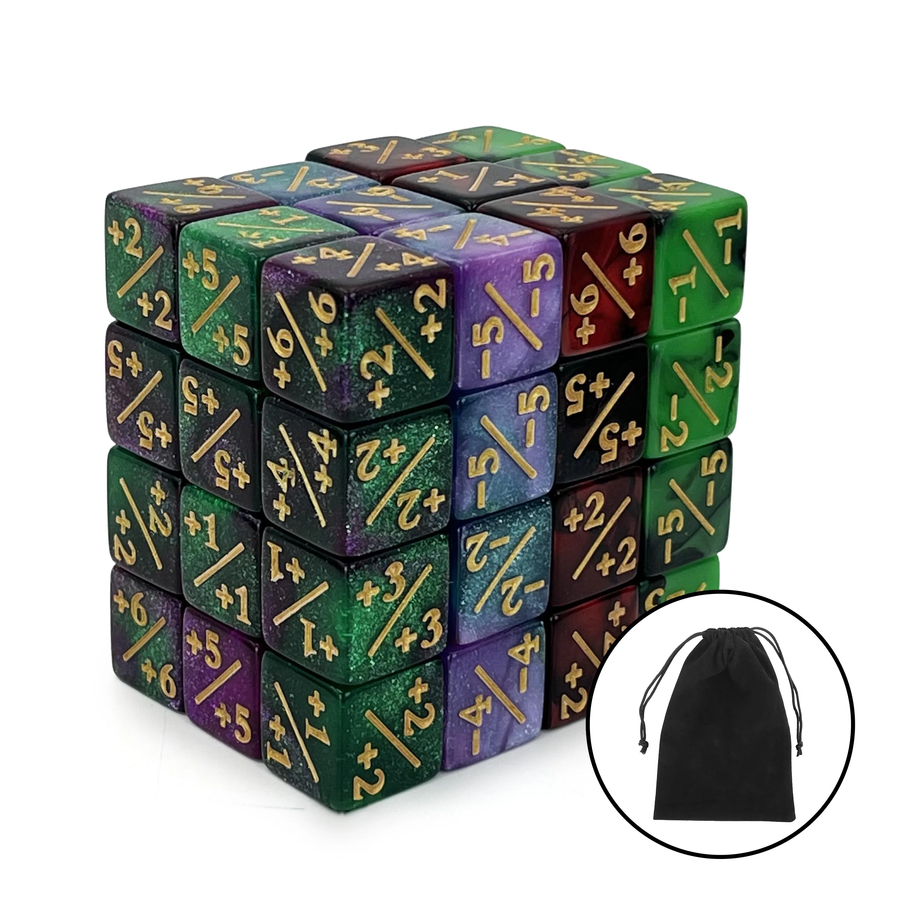48 PCS MTG Counter Dice Set +1/-1 Life Counter Compatible Card Game Accessories CCG Creature Stats with 1 Dice Bag