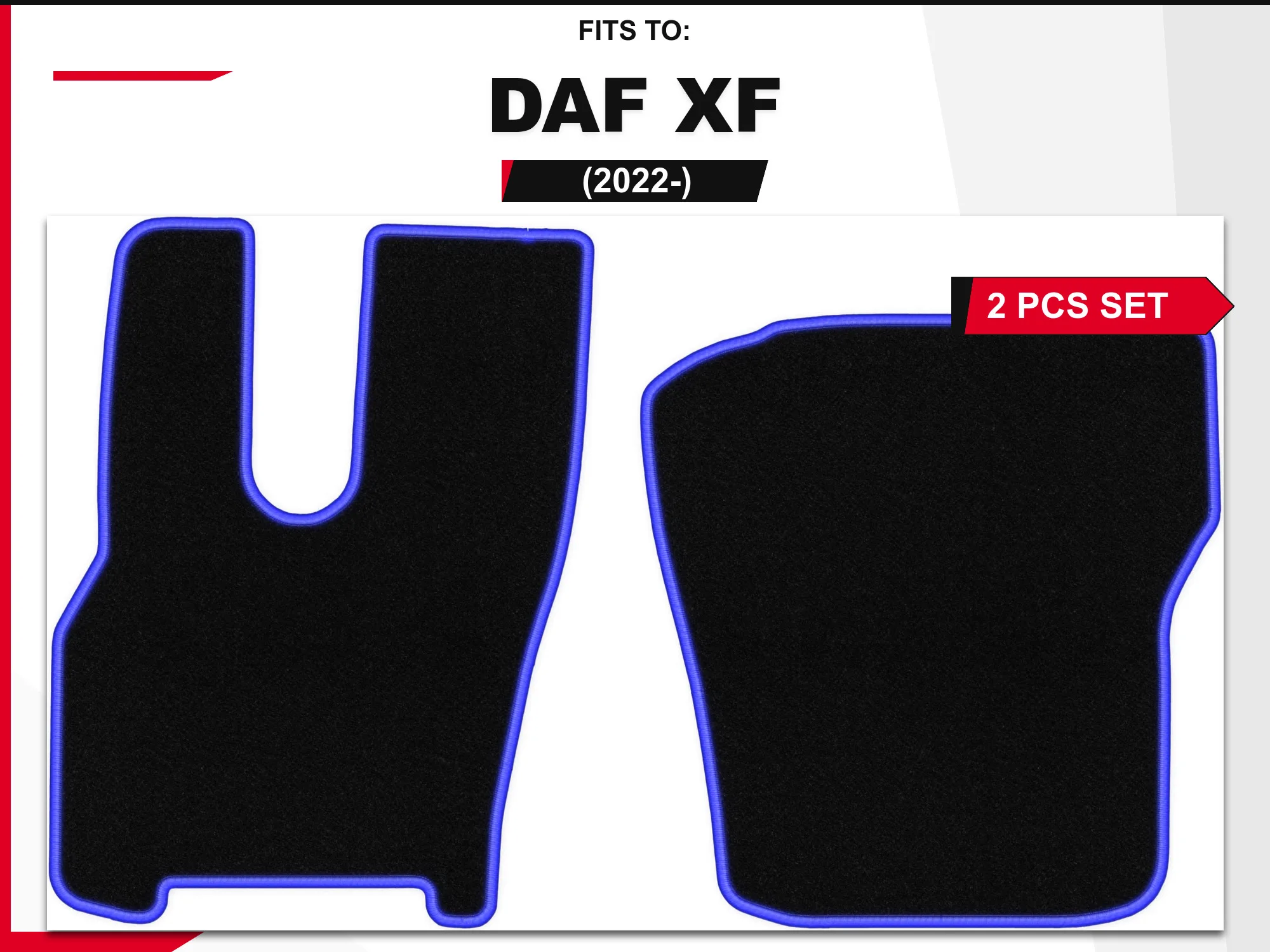 Velours vloermatten voor: DAF XF 2022-, 2 stuks. Zwart-blauwe passende autovloermatten, set