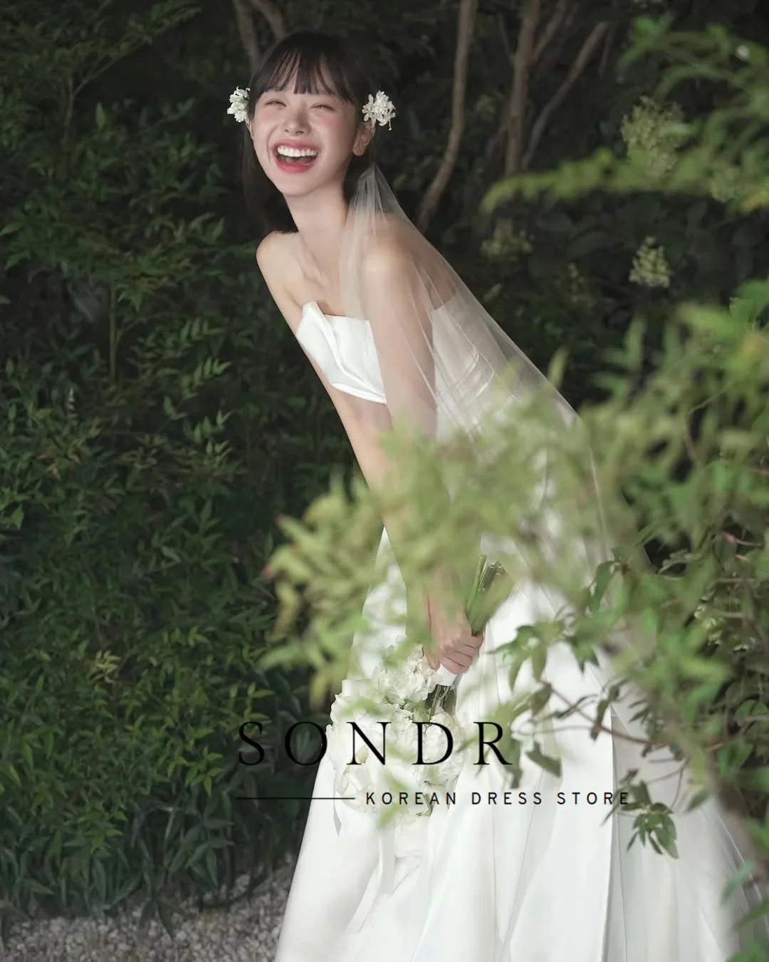 Sondr New Korean Wedding Dresses Strapless Silk Satin Bridal Gown Customized A Line Self-Wedding Dresses Photo Shoot Gown
