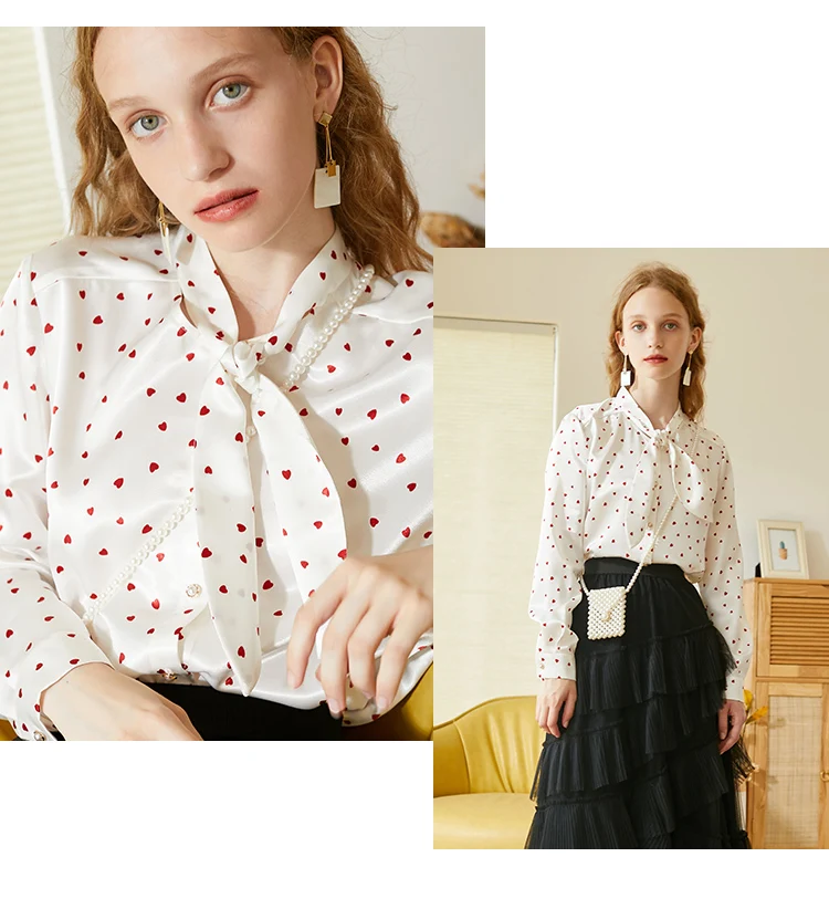 OLrain Woman Elegant Shirts Satin 2025 Autumn Vintage Bow Polka Dot Long Sleeve Blouse Office Slim Printed Woman Tops M56QC25063