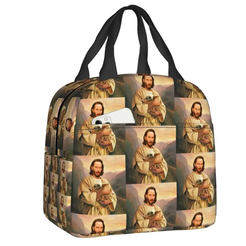 Jesus Saint Keanu Reeves And Baby Insulated Lunch Bags for Women Portable Cooler Thermal Food Lunch Box Work School Travel