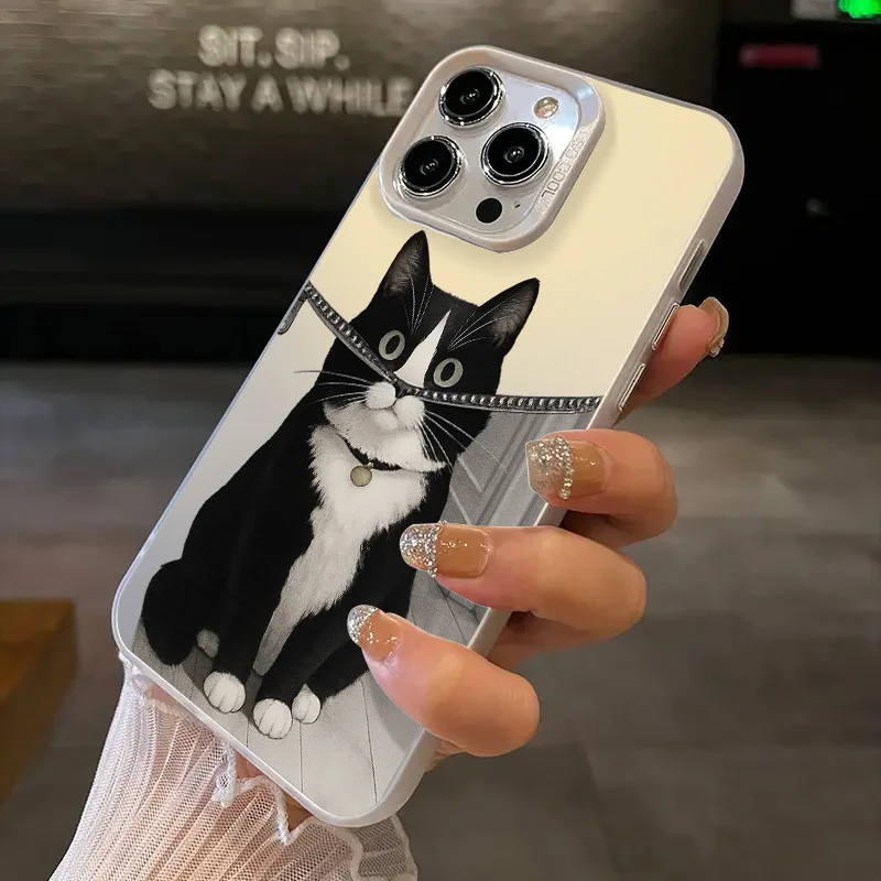 

Suit cat pattern phone case for iPhone 17 16 15 14 13 12 11 Pro/ Max/Plus shock-proof rear cover anti-fingerprint