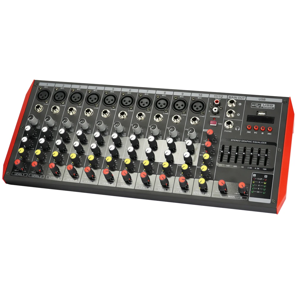 

Portative CM12 12 Channel Audio Mixer Live Studio USB Bluetooth EQ 48V Sound Mixing Console Wired Wireless Amplifer Microphones