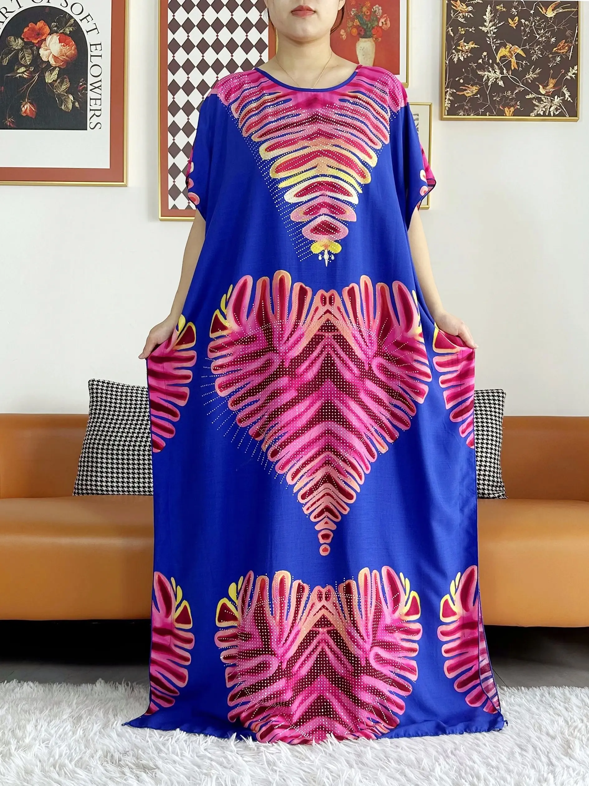 New African Summer Short Sleeve Dashiki Dress with Big Scarf Floral Loose Boubou Maxi Islam Women Casual Dress Africa Clothing