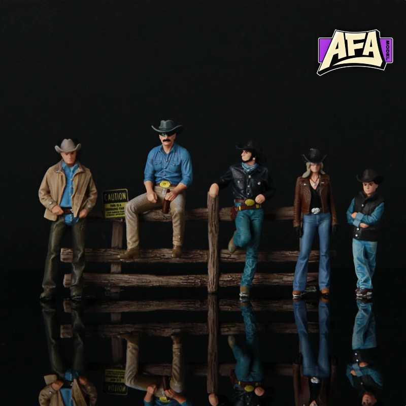 Set de figuras de vaqueros del oeste de resina a escala 1/64 con valla de rancho, accesorios de escena en miniatura pintados a mano para exhibición de coches a escala AFA
