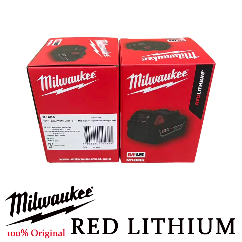 

Milwaukee M18 6.0Ah High Output Battery, 18V Li-Ion Battery Compatible with All M18 Cordless Power Tools with Power Indicator