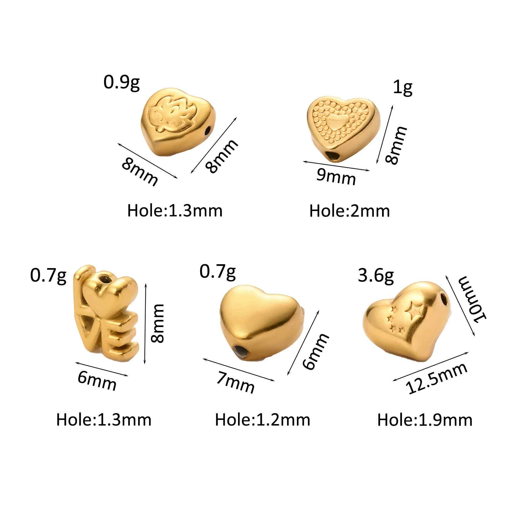 5pcs Fashion  Love Heart shaped Charms Stainless Steel Spacer Beads For Jewelry Making Supplies DIY Bracelet Necklace Accessory