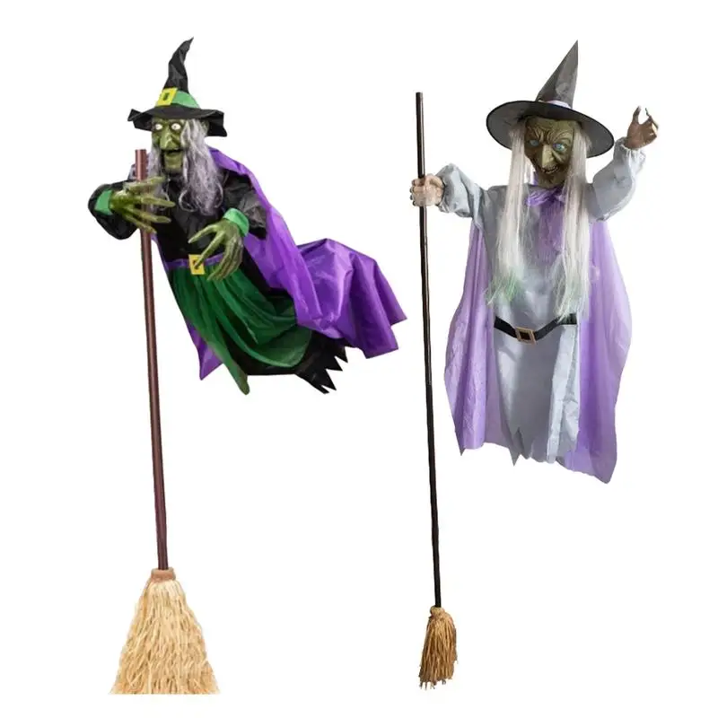 

Halloween Flying Witch Spooky Flying Witch Decorations Scary Animated Witch Broom for Haunted House Garden Yard decor