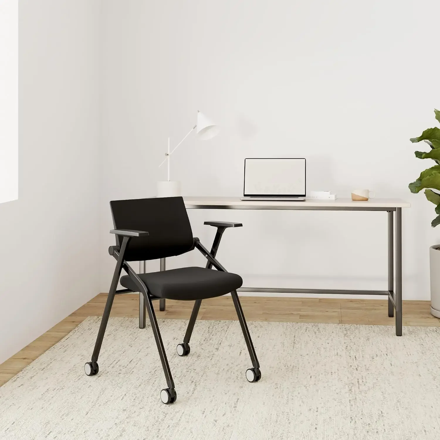 2 Pack Stackable Conference Room Chairs with Wheels and Paddle, Ergonomic Mesh Back and Arms for Meeting, Conference
