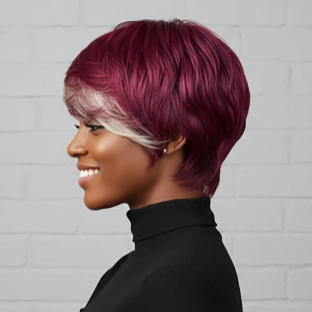 99j/613 شعر مستعار قصير ملون 100% شعر بشري للنساء شعر مستعار بطبقات مع الانفجارات شعر ريمي آلة كاملة للارتداء اليومي #2