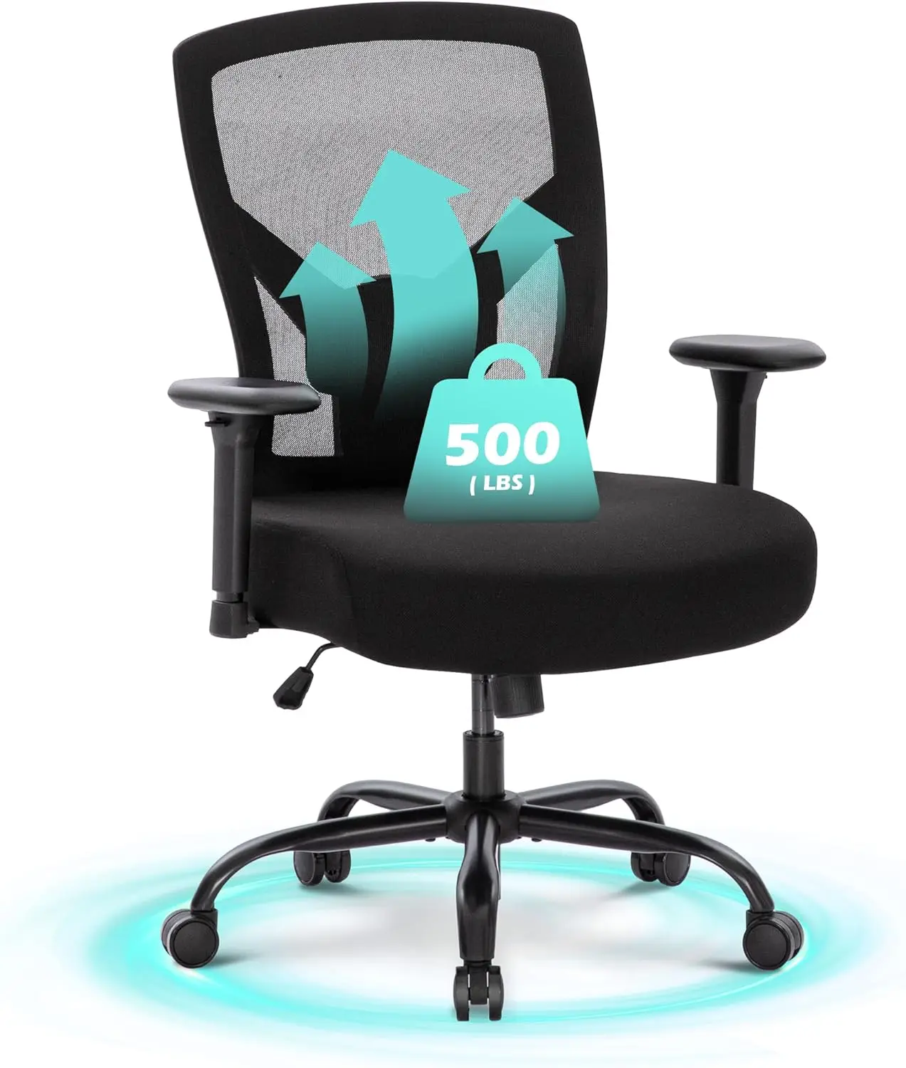 

500 Lb Acity Mid-Ba Office Mesh Chair, Adjustable 3D Armrests,Desk Chair With Lumbar Support,Black