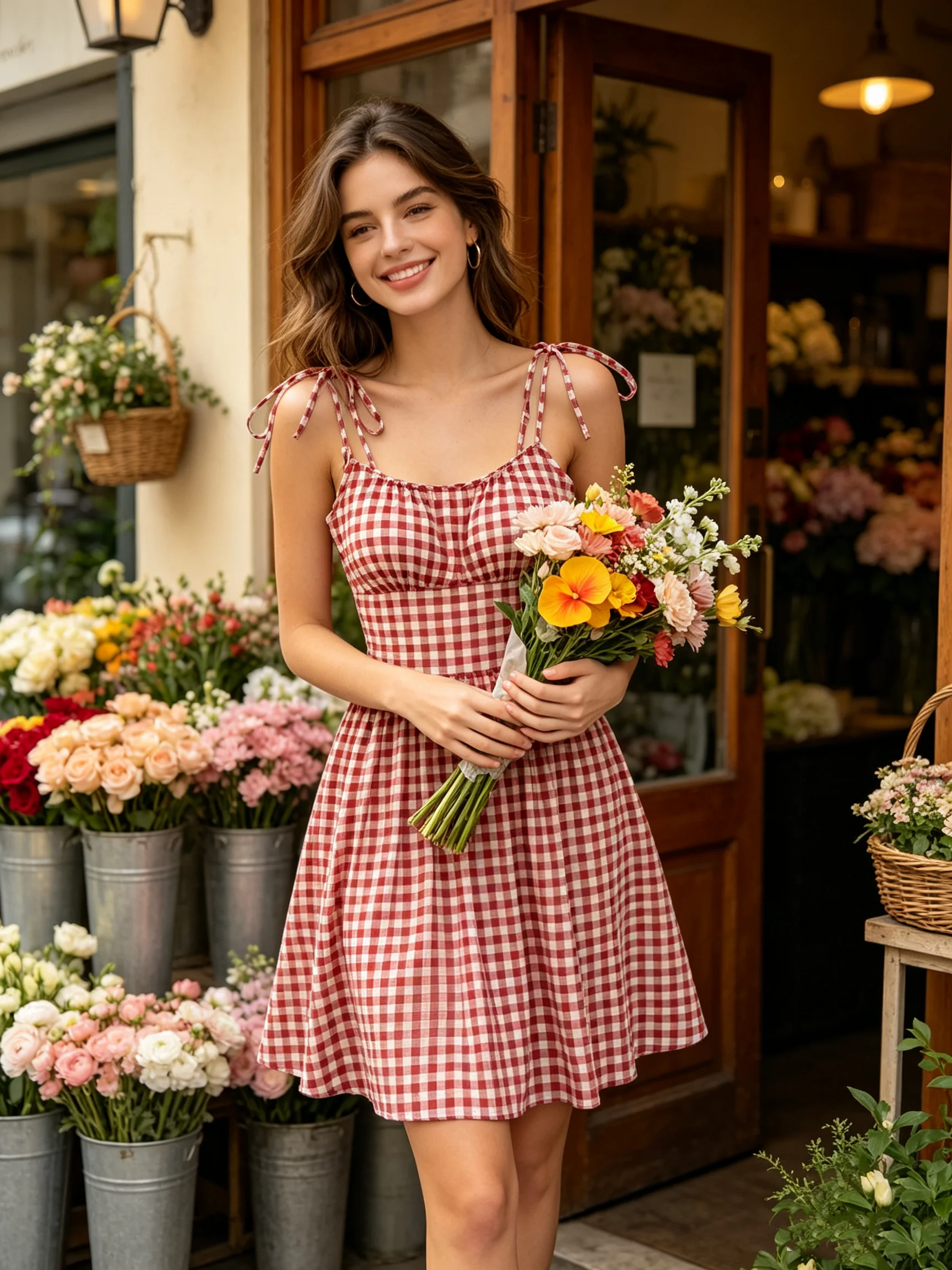 Teenagers' Strapless round Neck Sleeveless Dress Checkered Pattern with Suspender Straps Long Skirt Waist Children's Clothing