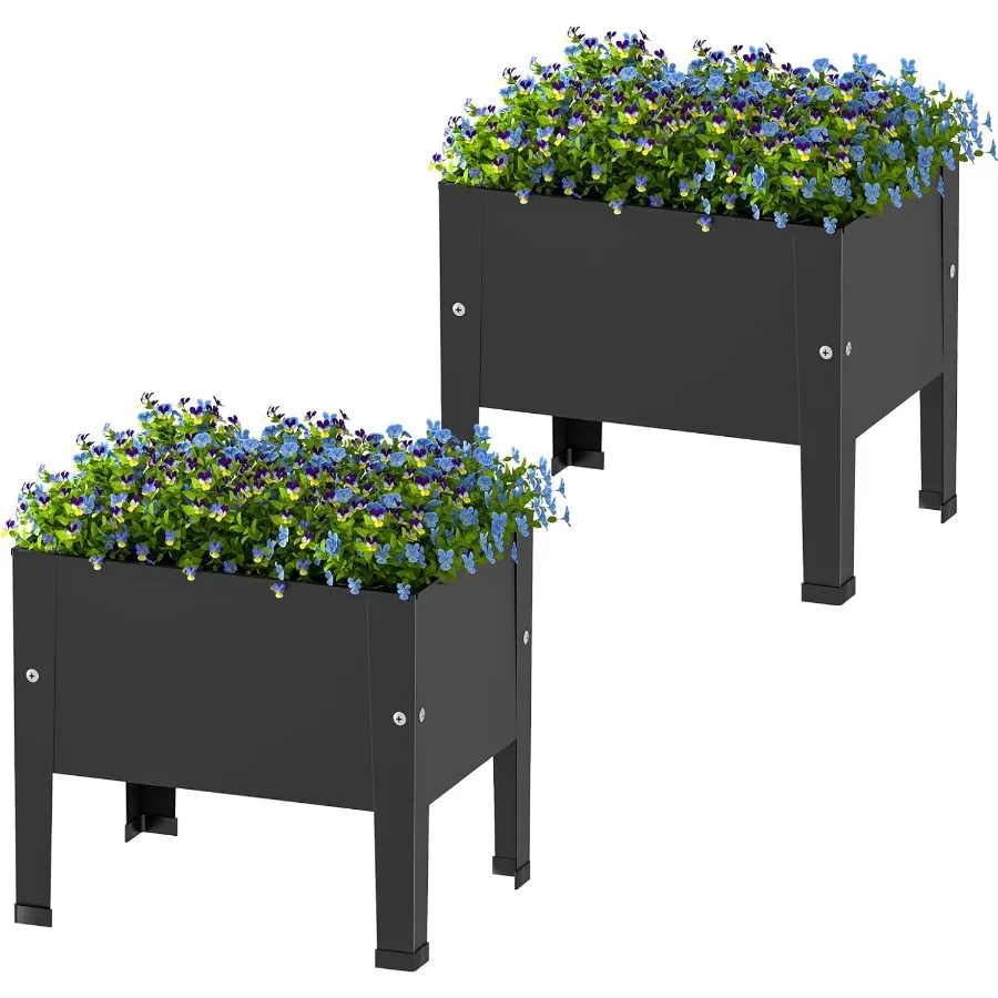 

2 Packs 14 Inch Small Planter Raised Garden Bed with LegsOutdoor Metal Planter Box for Patio Elevated Garden Bed for Vegetables