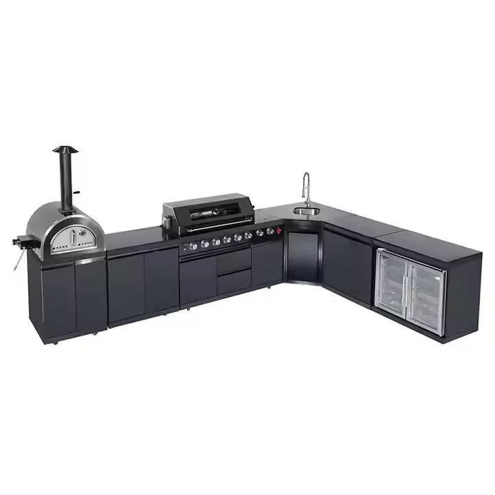 Custom 304 Stainless Steel Outdoor Kitchen Modern Premium Style Back Garden Built-In BBQ Modules Black Color for Villas